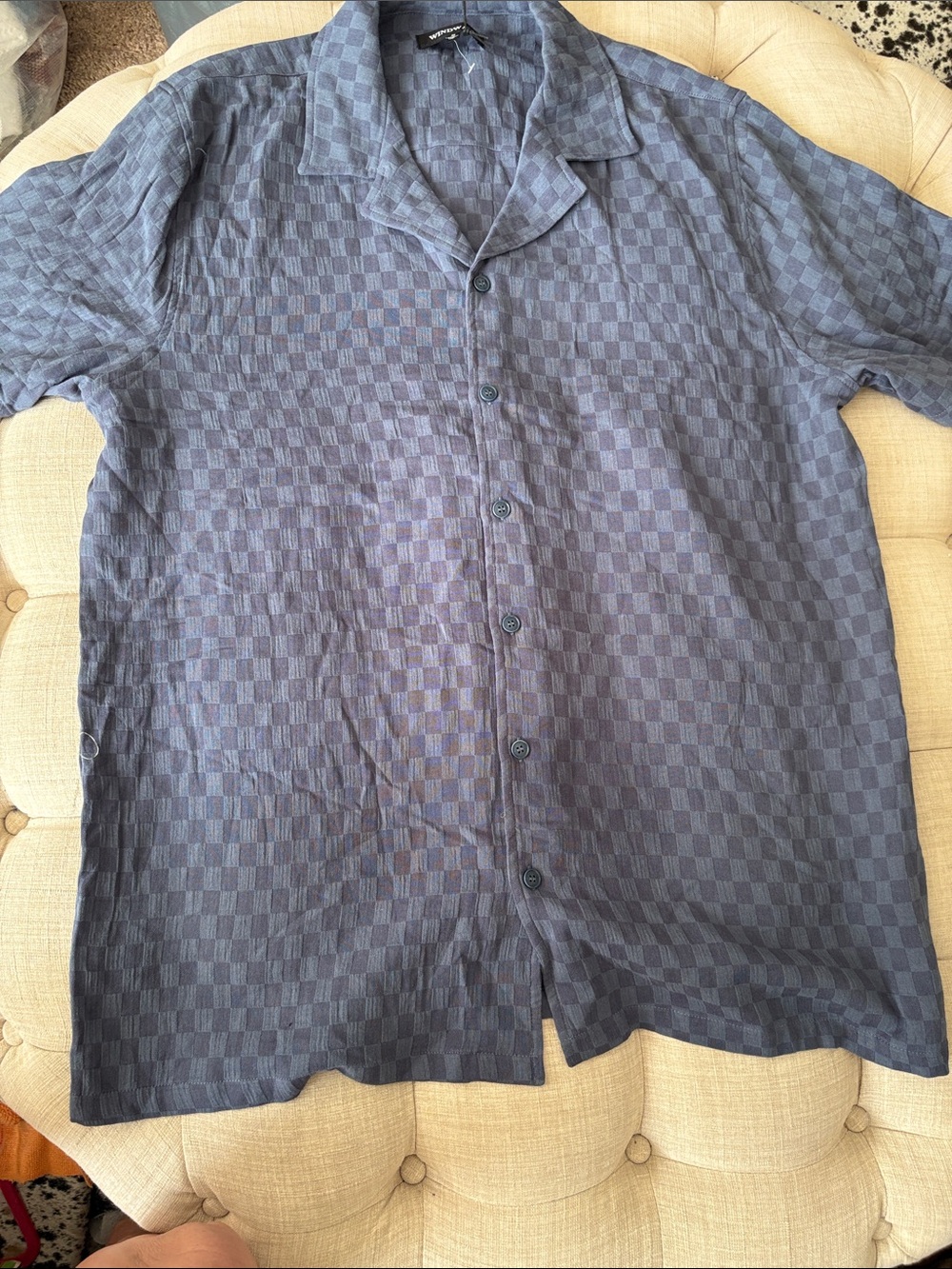 Winward Men's Short-Sleeve Button-Down Shirt in Charcoal Check